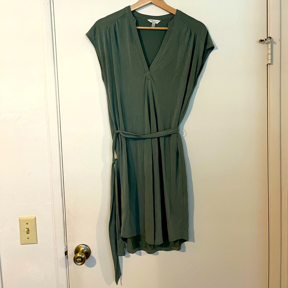 Lucky Brand Tunic Dress with Waist Tie, Sz XS, Olive Green